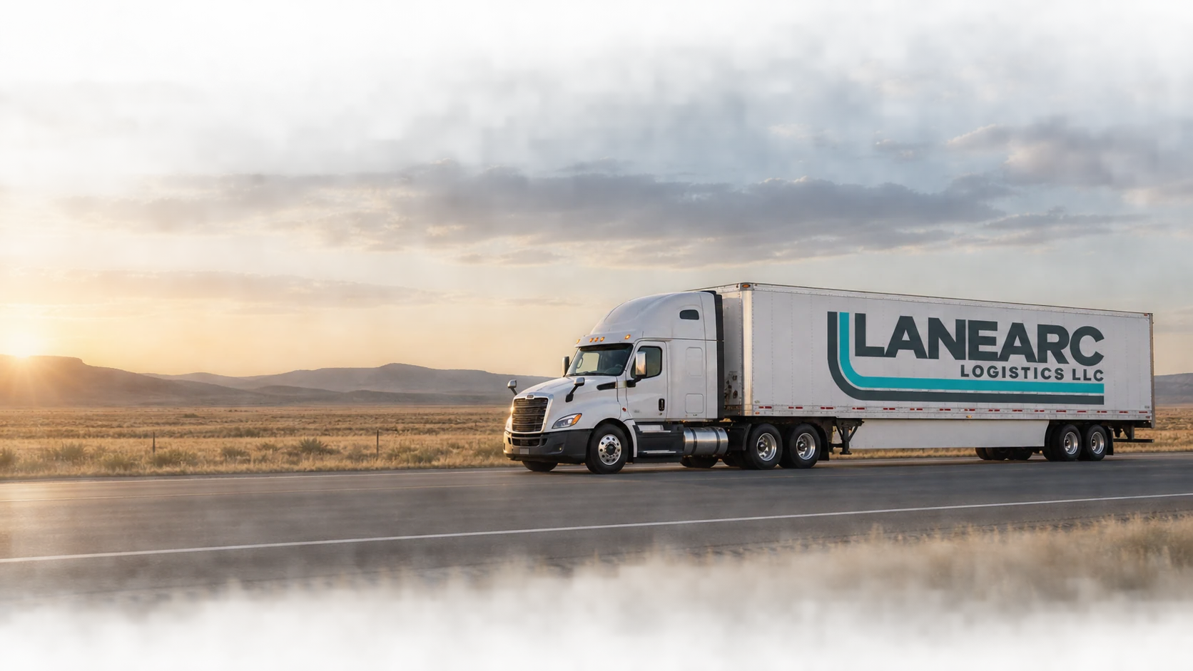 LANEARC-branded semi truck traveling across an open American landscape